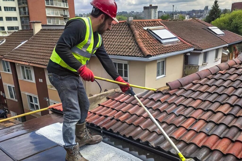 Applying a protective coating to a flat commercial roof